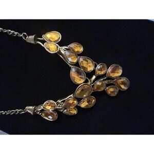 Amber Crystal Statement Necklace Gold Tone Teardrop
